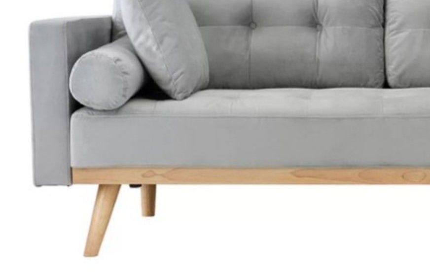 Canapé design scandinave bois et velours gris clair kandy - Photo n°4