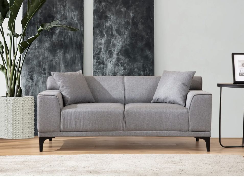 Canapé droit 2 places en tissu gris clair avec 2 coussin Tivano 163 cm - Photo n°2