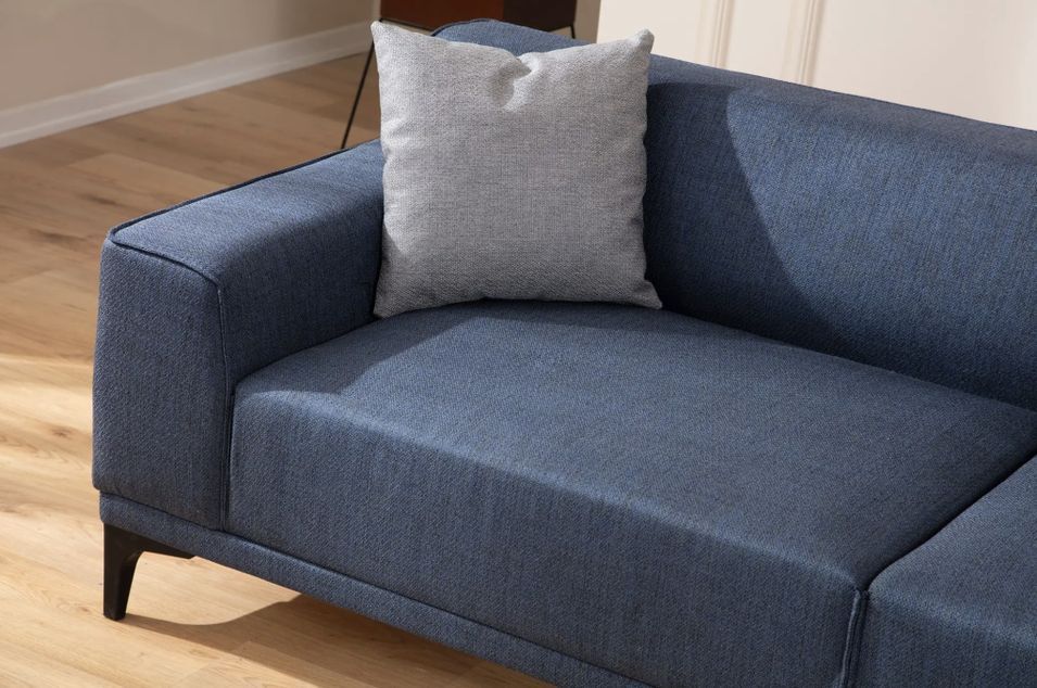 Canapé droit 3 places en tissu bleu avec 2 coussin Tivano 212 cm - Photo n°7