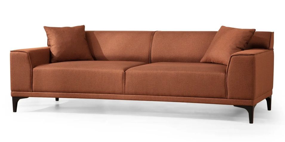 Canapé droit 3 places en tissu orange avec 2 coussin Tivano 212 cm - Photo n°1