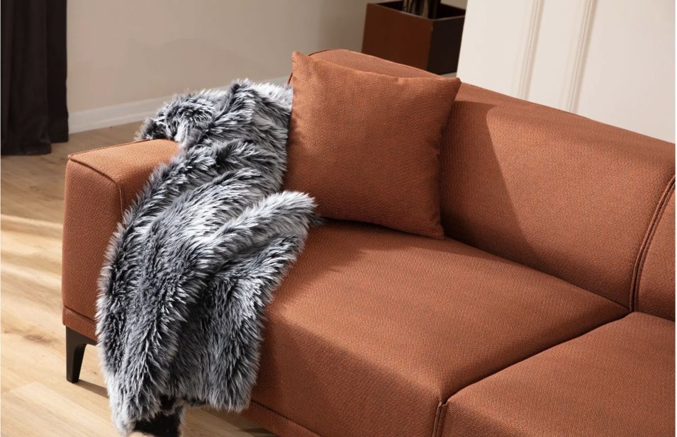 Canapé droit 3 places en tissu orange avec 2 coussin Tivano 212 cm - Photo n°6
