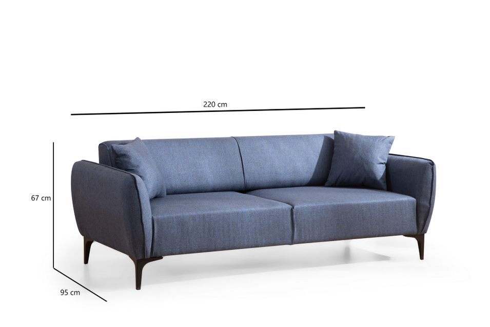 Canapé droit 3 places tissu bleu Bellano 220 cm - Photo n°8