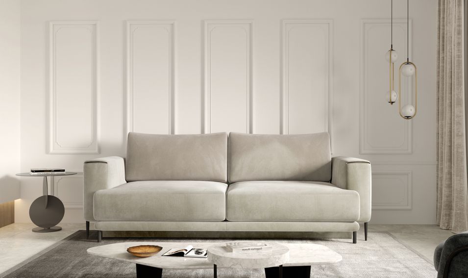 Canapé droit convertible coffre tissu velours Davina 248 cm - Photo n°2
