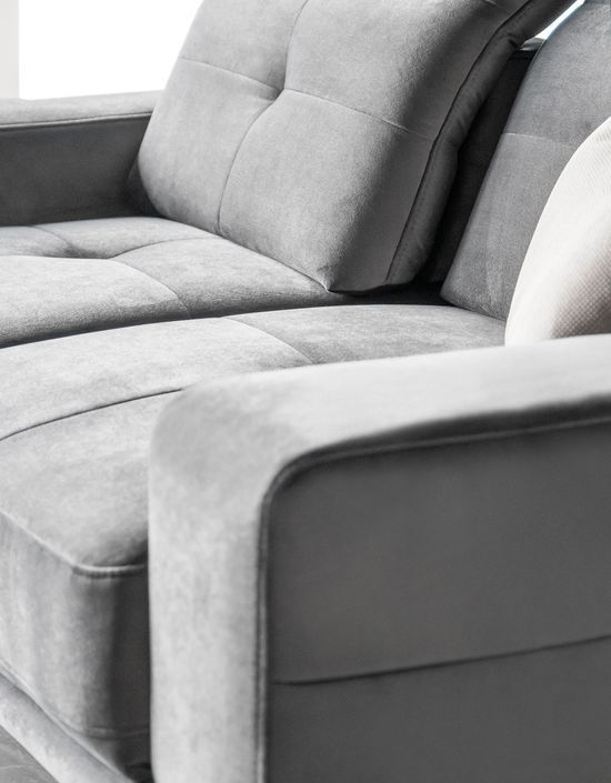 Canapé droit design 2/3 places tissu doux gris clair Torpille 195 cm - Photo n°8