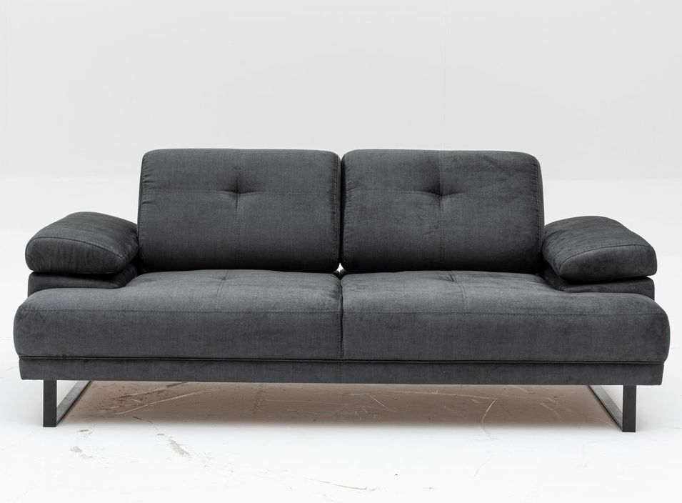 Canapé droit moderne 2 places tissu doux anthracite pieds métal noir Kustone 199 cm - Photo n°1