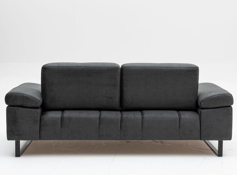 Canapé droit moderne 2 places tissu doux anthracite pieds métal noir Kustone 199 cm - Photo n°3