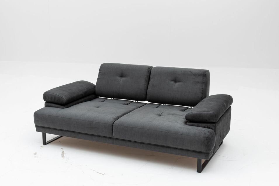 Canapé droit moderne 2 places tissu doux anthracite pieds métal noir Kustone 199 cm - Photo n°8
