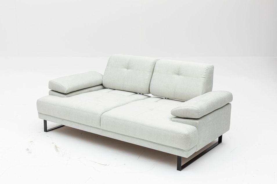 Canapé droit moderne 2 places tissu doux beige clair pieds métal noir Kustone 199 cm - Photo n°6