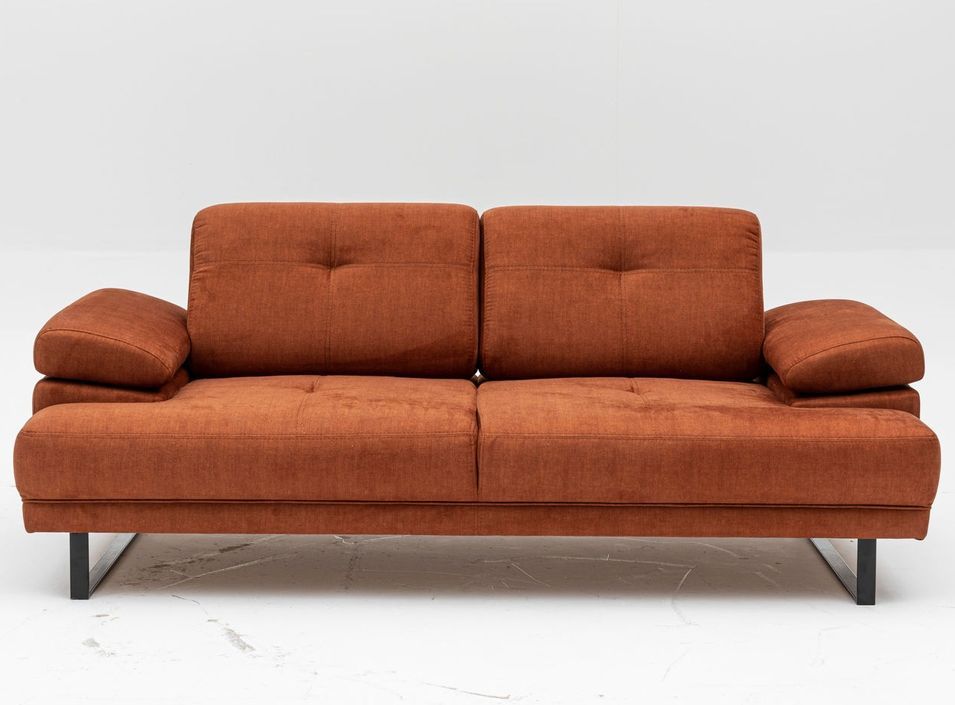 Canapé droit moderne 2 places tissu doux orange pieds métal noir Kustone 199 cm - Photo n°1