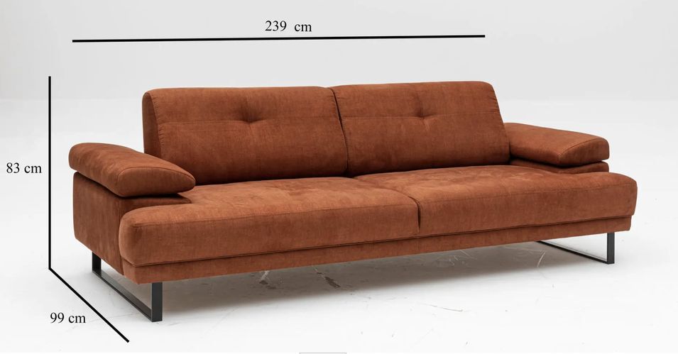 Canapé droit moderne 3 places tissu doux orange pieds métal noir Kustone 239 cm - Photo n°6