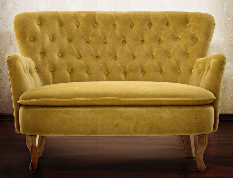 Canapé en coton jaune et pieds en bois 2 places Oria - Photo n°2