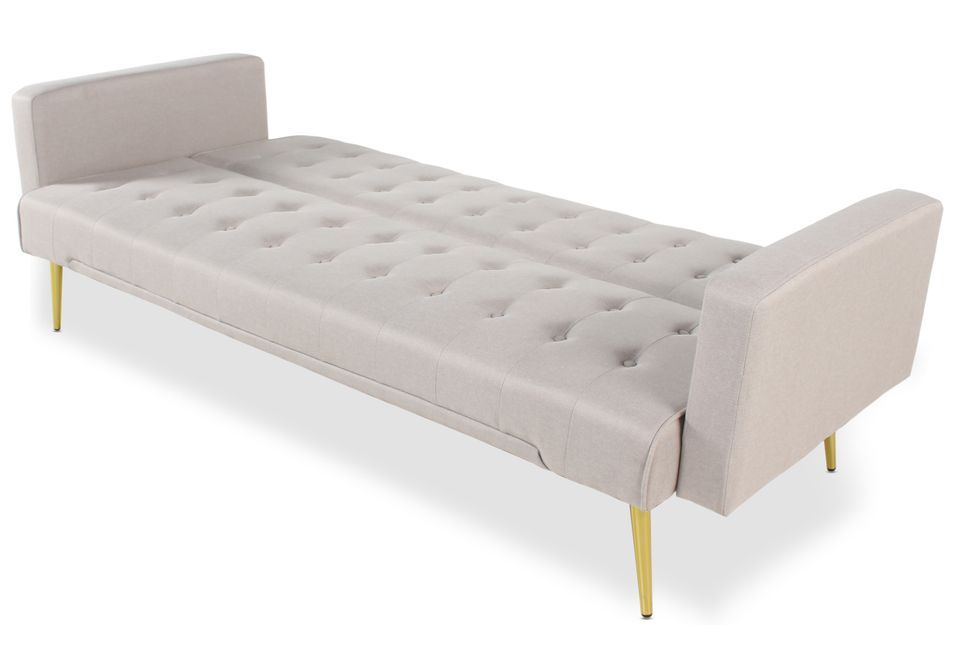 Canapé lit 3 places tissu beige et pieds métal doré Justine 175 cm - Photo n°3