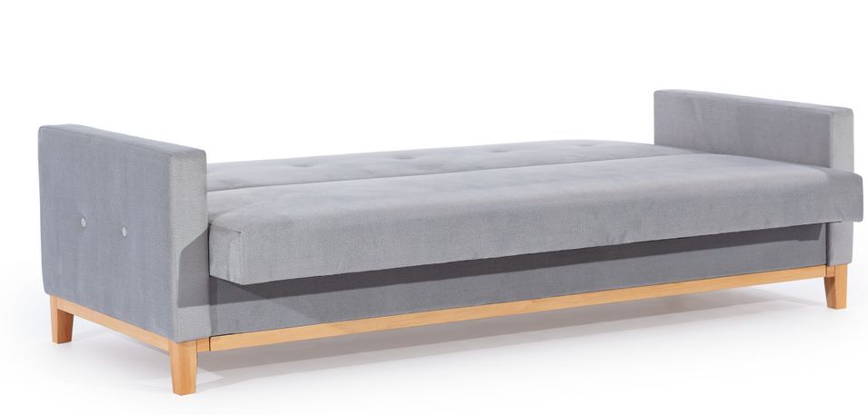 Canapé lit 3 places tissu gris clair et pieds en bois de hêtre Saline 216 cm - Photo n°5