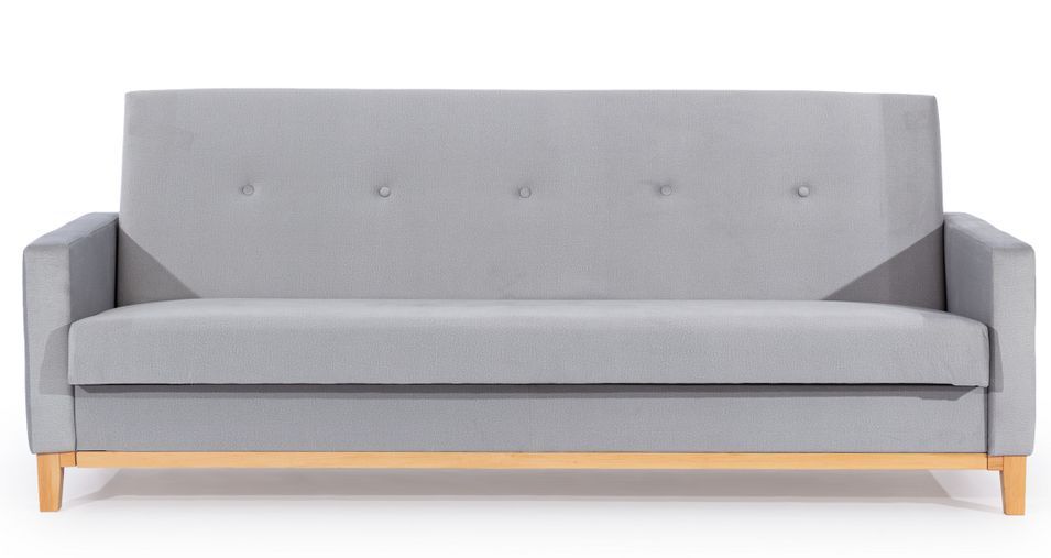 Canapé lit 3 places tissu gris clair et pieds en bois de hêtre Saline 216 cm - Photo n°6