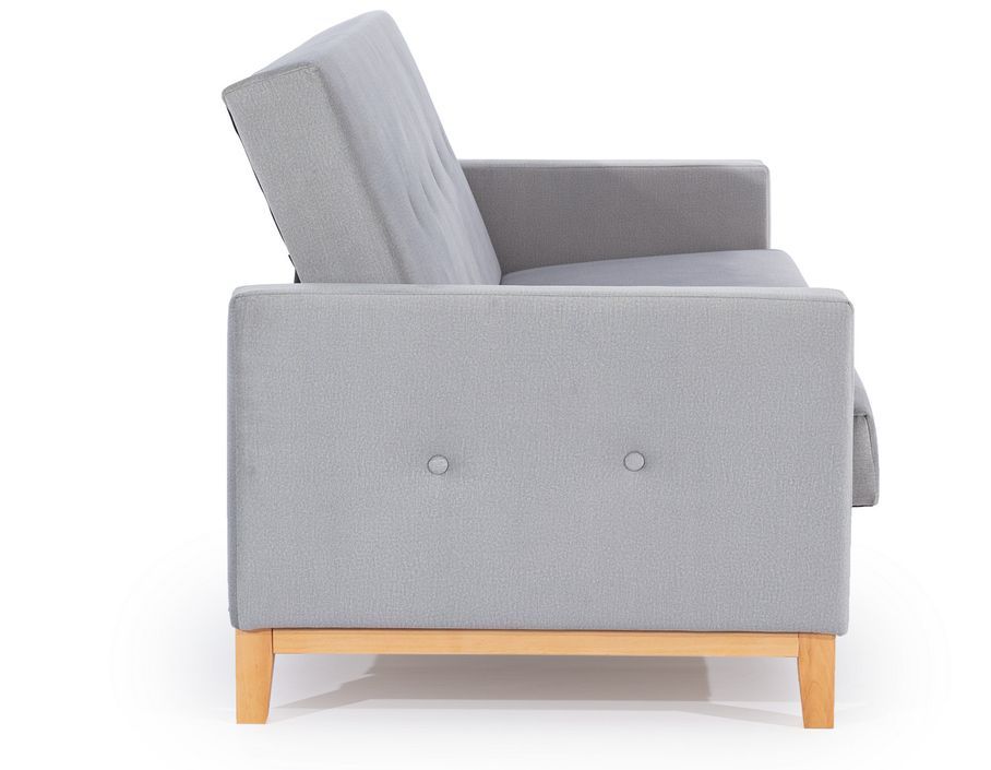 Canapé lit 3 places tissu gris clair et pieds en bois de hêtre Saline 216 cm - Photo n°7