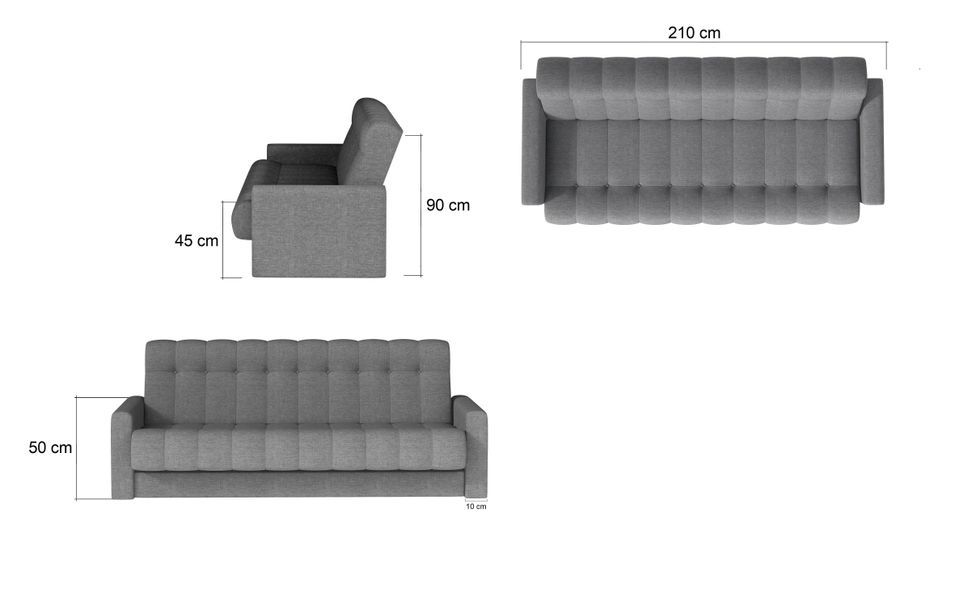 Canapé lit 3 places tissu gris clair et simili cuir noir Barote 210 cm - Photo n°5