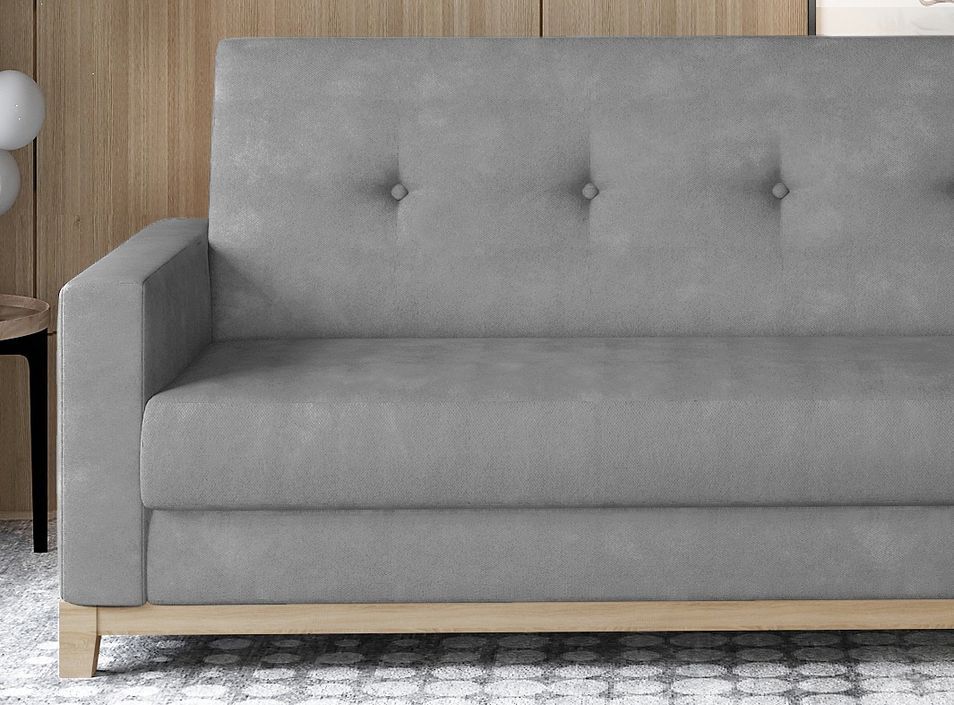 Canapé lit 3 places tissu gris et pieds en bois de hêtre Saline 216 cm - Photo n°2