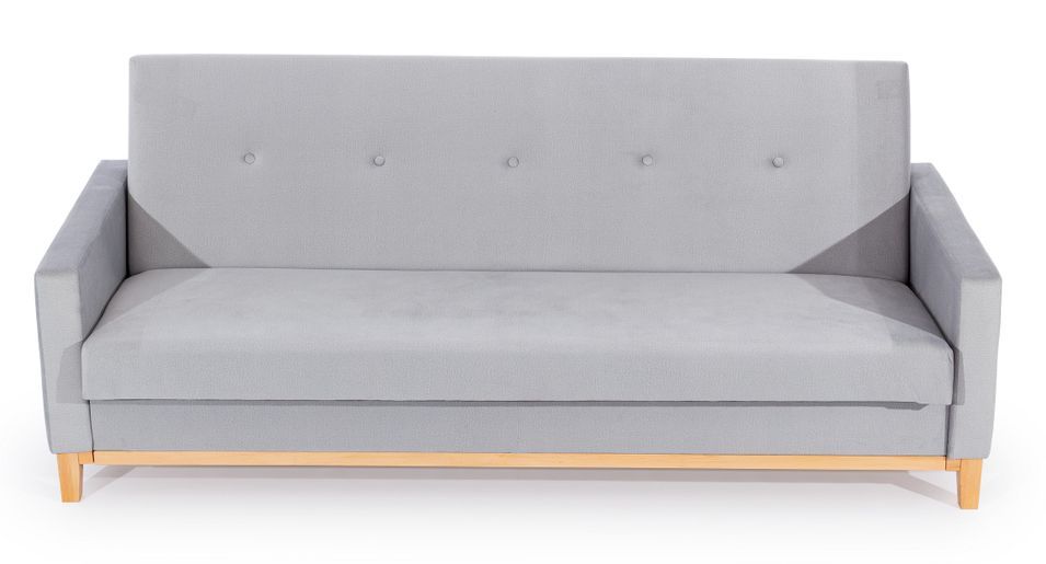 Canapé lit 3 places tissu gris et pieds en bois de hêtre Saline 216 cm - Photo n°10