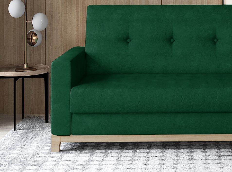 Canapé lit 3 places tissu vert foncé et pieds en bois de hêtre Saline 216 cm - Photo n°2