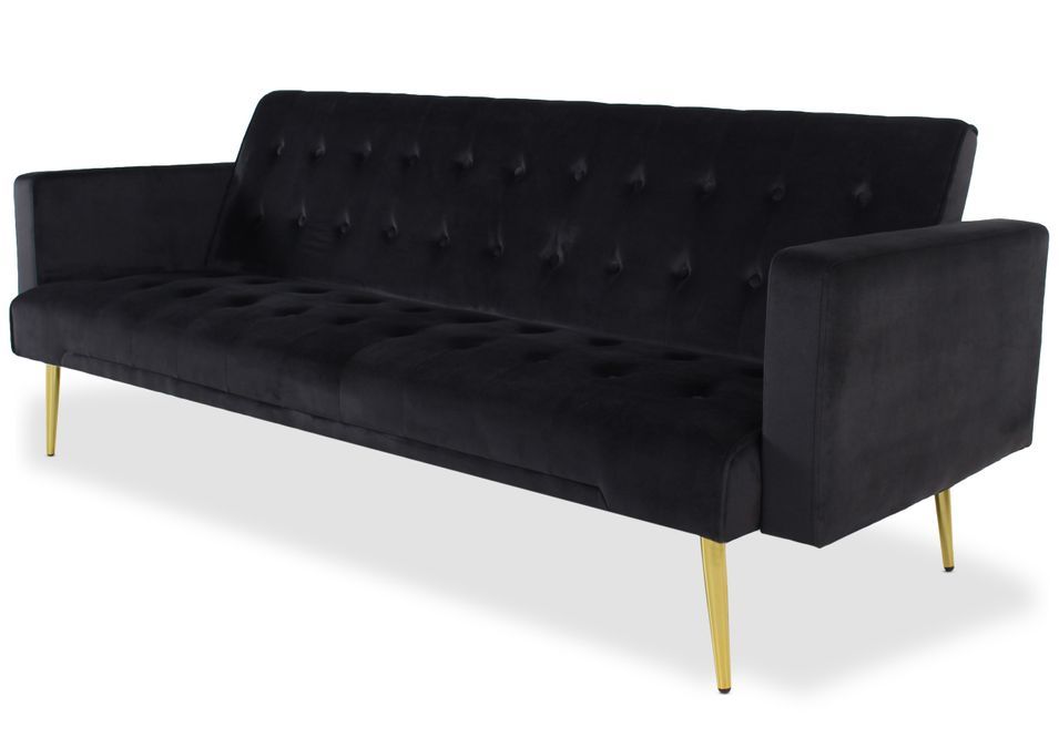 Canapé lit 3 places velours noir et pieds métal doré Justine 175 cm - Photo n°5