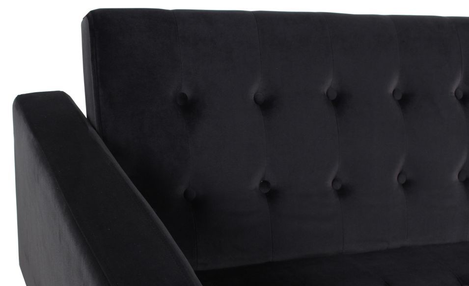 Canapé lit 3 places velours noir et pieds métal doré Justine 175 cm - Photo n°9