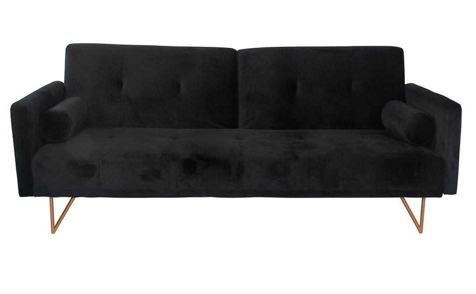 Canapé lit 3 places velours noir et pieds métal dorés Lokane - Photo n°1