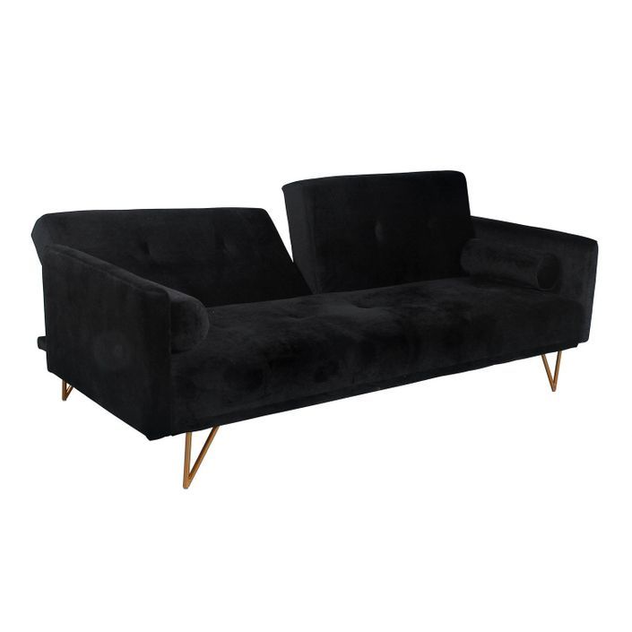 Canapé lit 3 places velours noir et pieds métal dorés Lokane - Photo n°3
