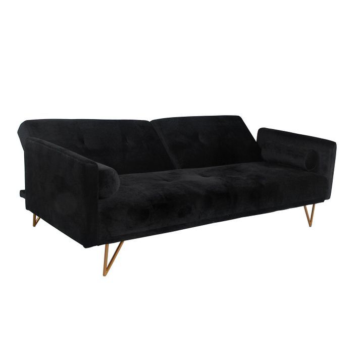 Canapé lit 3 places velours noir et pieds métal dorés Lokane - Photo n°4