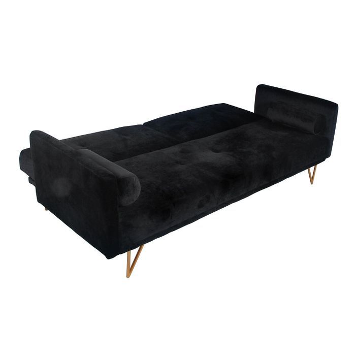 Canapé lit 3 places velours noir et pieds métal dorés Lokane - Photo n°5
