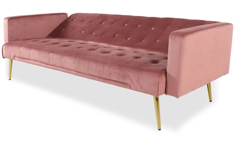 Canapé lit 3 places velours rose et pieds métal doré Justine 175 cm - Photo n°4