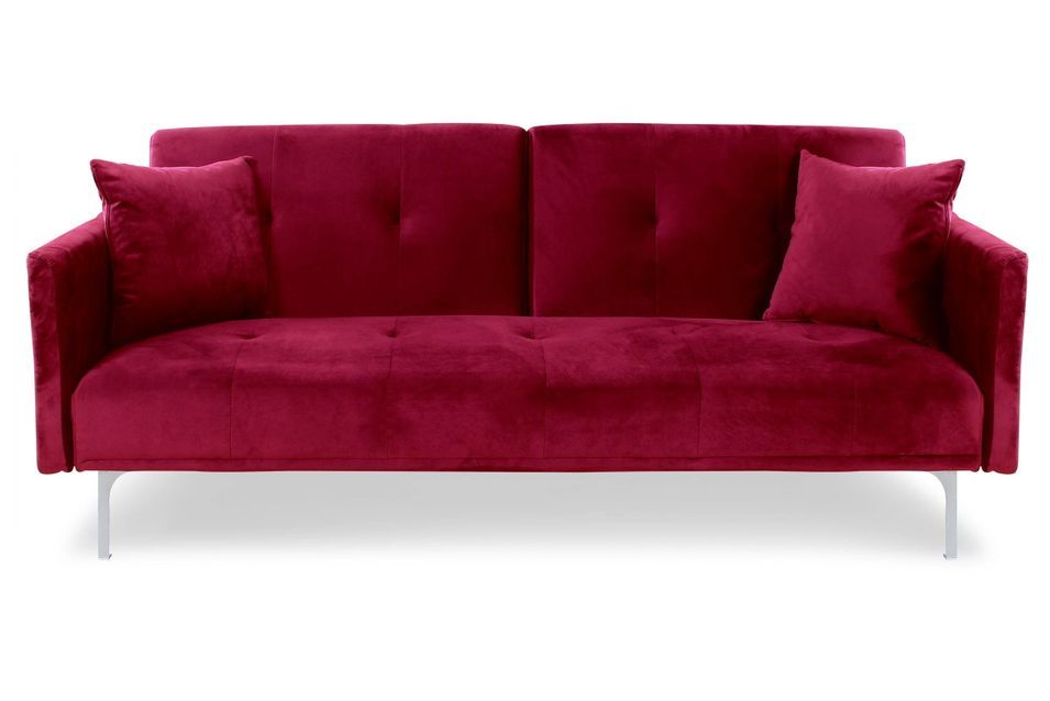 Canapé lit 3 places velours rouge et pieds métal gris Mindy - Photo n°1