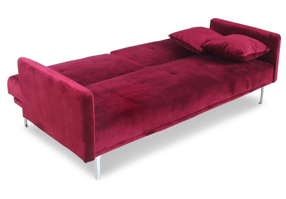 Canapé lit 3 places velours rouge et pieds métal gris Mindy - Photo n°3
