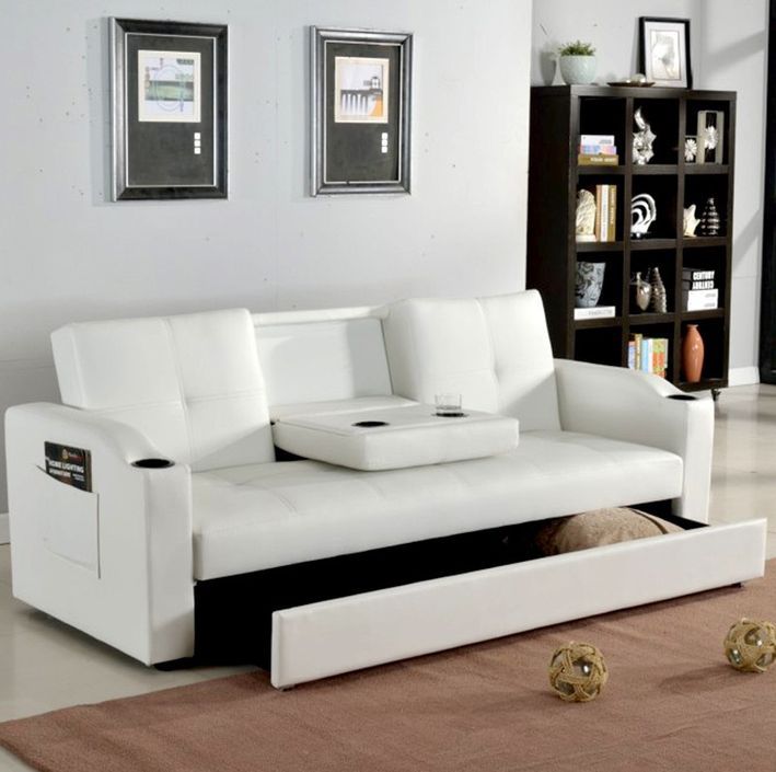 Canapé lit avec coffre simili cuir blanc 80x200 cm Barco - Photo n°2