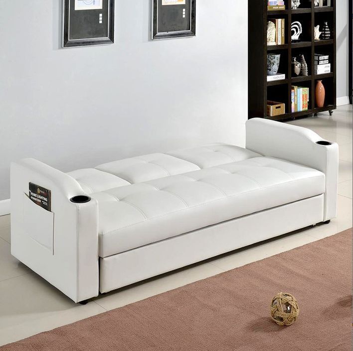 Canapé lit avec coffre simili cuir blanc 80x200 cm Barco - Photo n°3