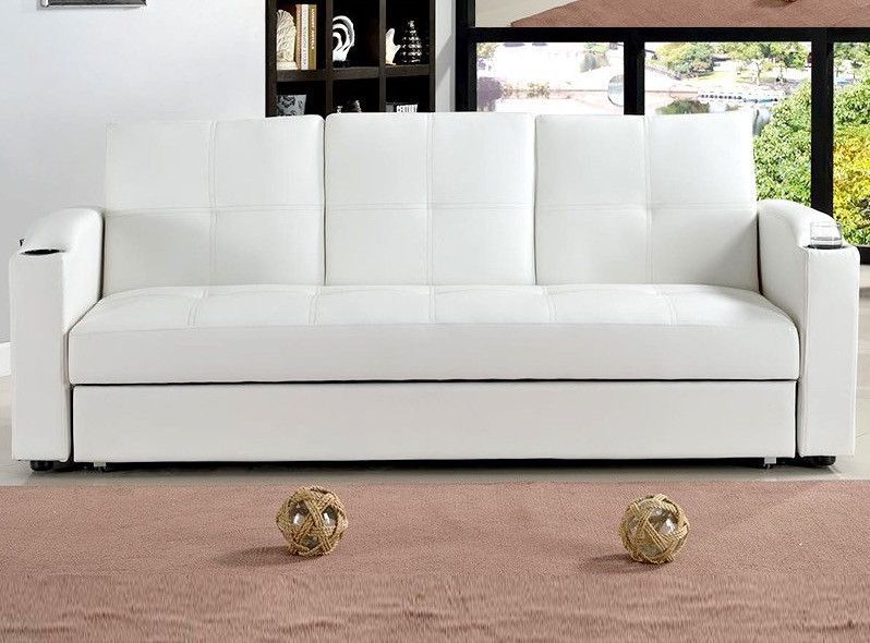 Canapé lit avec coffre simili cuir blanc 80x200 cm Barco - Photo n°1