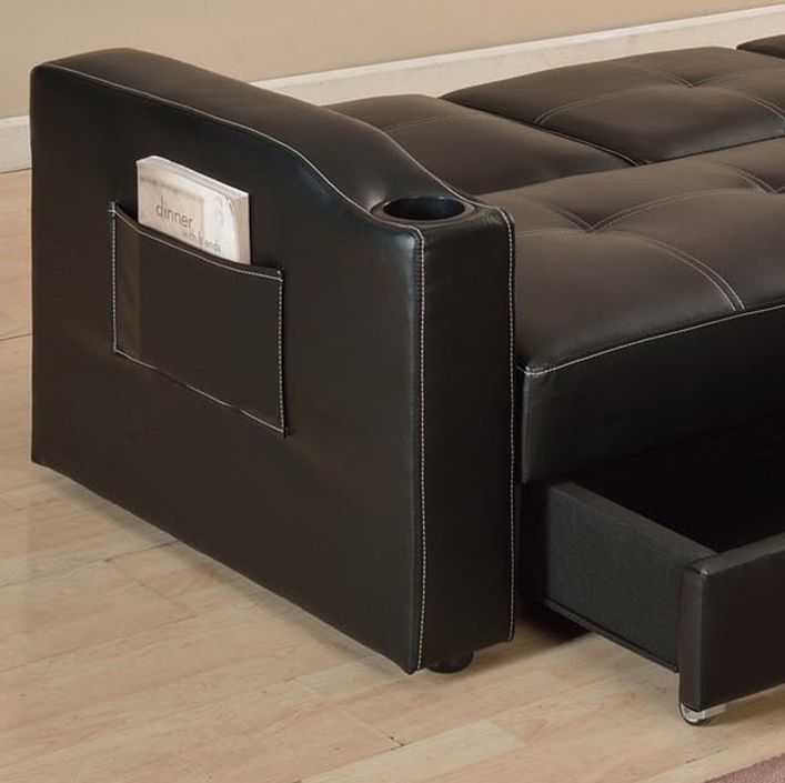 Canapé lit avec coffre simili cuir noir 80x200 cm Barco - Photo n°3