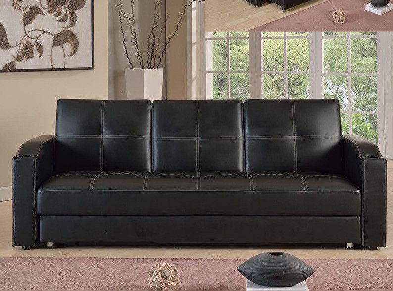 Canapé lit avec coffre simili cuir noir 80x200 cm Barco - Photo n°1