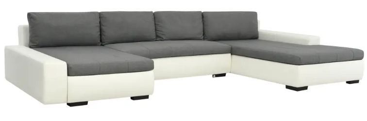 Canapé lit modulaire simili cuir blanc et gris clair Salma - Photo n°1