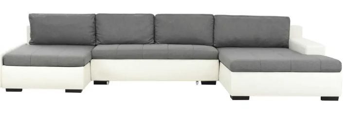 Canapé lit modulaire simili cuir blanc et gris clair Salma - Photo n°3