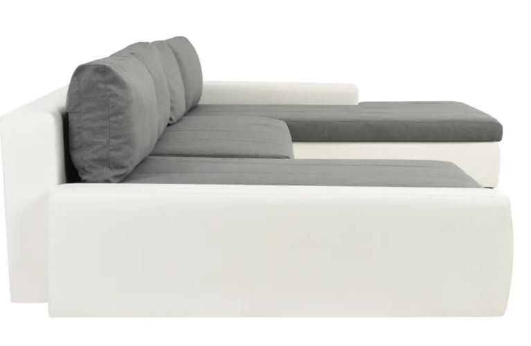 Canapé lit modulaire simili cuir blanc et gris clair Salma - Photo n°4