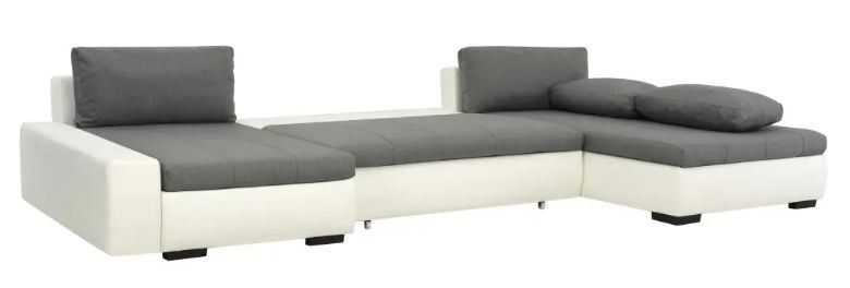 Canapé lit modulaire simili cuir blanc et gris clair Salma - Photo n°5