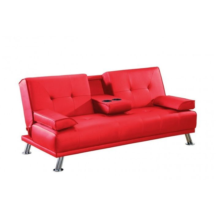Canapé lit simili cuir rouge Drink 3 places - Photo n°1