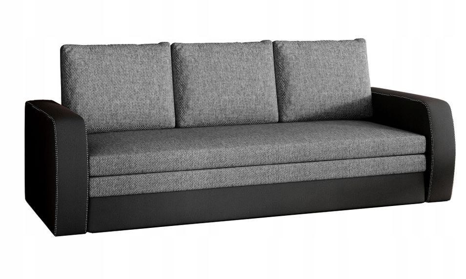 Canapé lit tissu gris et simili cuir noir avec coffre de rangement Liverna 220 cm - Photo n°1