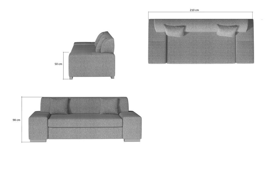 Canapé minimaliste 3/4 places tissu doux gris foncé Plazo 210 cm - Photo n°3
