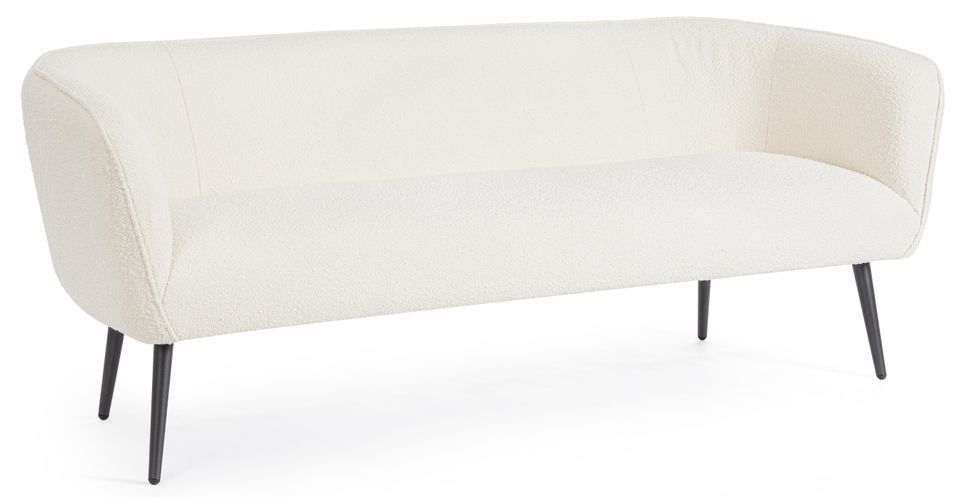 Canapé moderne 3 places tissu doux bouclé blanc et pieds acier noir Kadole 175 cm - Photo n°2