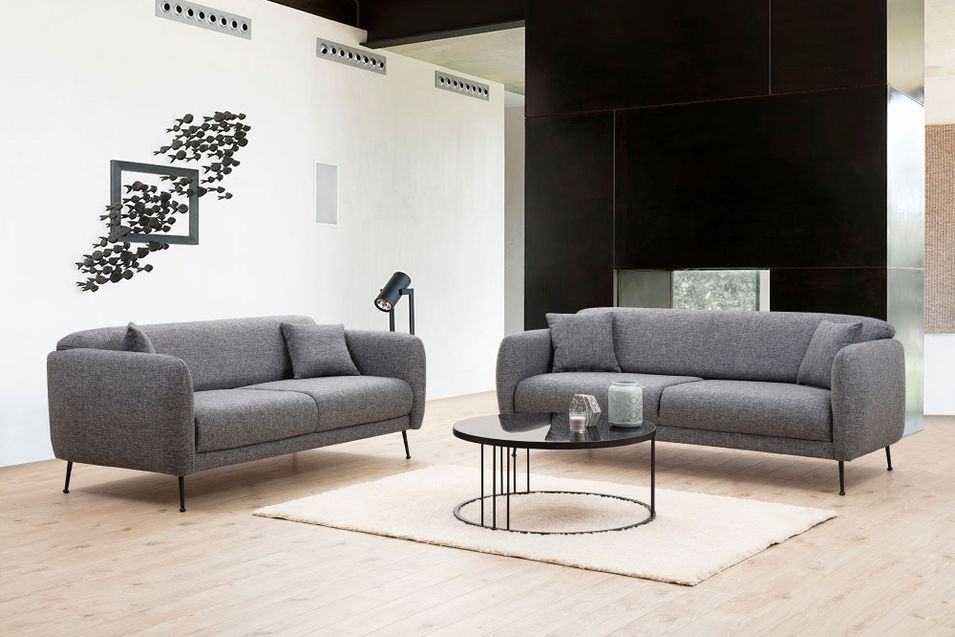 Canapé moderne 3 places tissu gris et pieds métal noir Kezila 214 cm - Photo n°3