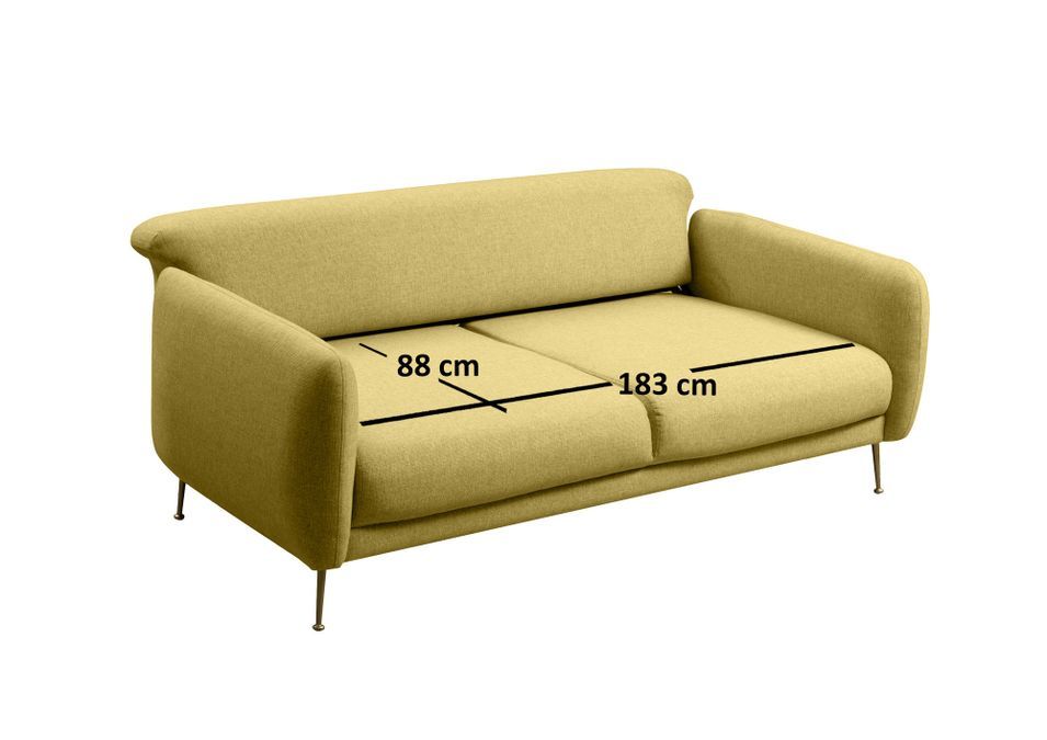 Canapé moderne 3 places tissu jaune et pieds métal noir Kezila 214 cm - Photo n°4