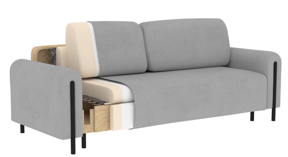 Canapé moderne 4 places tissu bouclé et pieds bois noir Dova 244 cm - Photo n°2