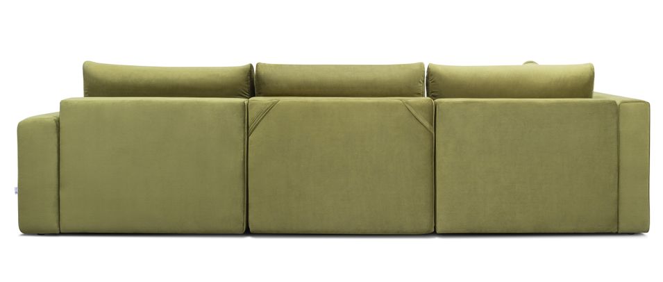 Canapé panoramique convertible design capitonné tissu effet cuir beige clair méridienne droite Boston 350 cm - Photo n°12