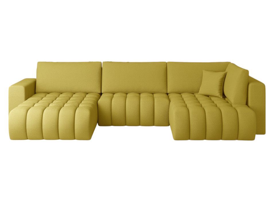 Canapé panoramique convertible design capitonné tissu jaune méridienne gauche Boston 350 cm - Photo n°1